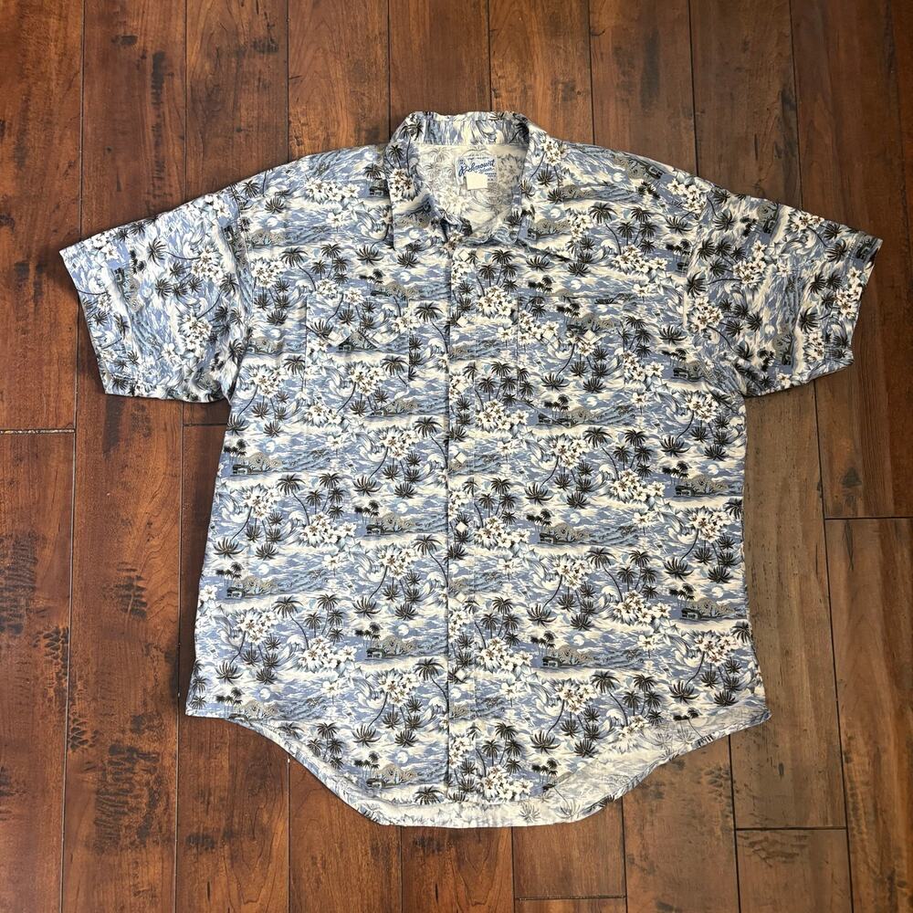 Vintage Rockmount Ranch Wear Western Shirt Mens XL Blue Pearl Snap Hawaiian AOP